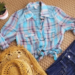 Button Down Western Style Crop Top